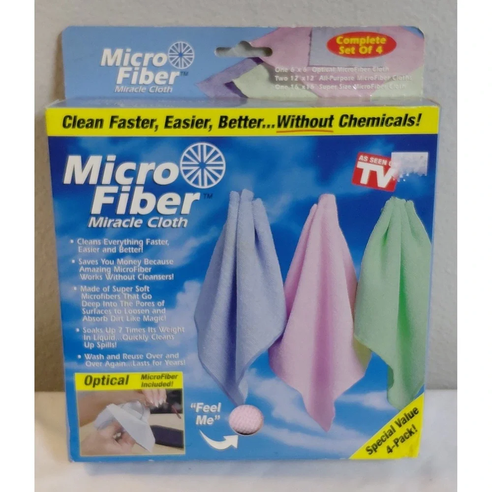 Vintage Micro Fiber Miracle Cloth As Seen On TV 4 Pack Cleaning Towels NOS New